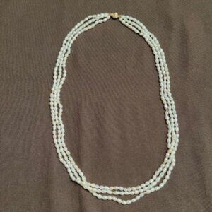 Vintage Freshwater Pearl Triple Strand 24” Necklace 14k Gold Clasp